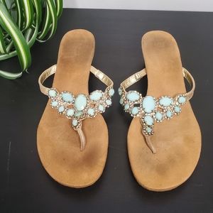 White Mountain Jeweled Rhinestone Heeled Flip Flops